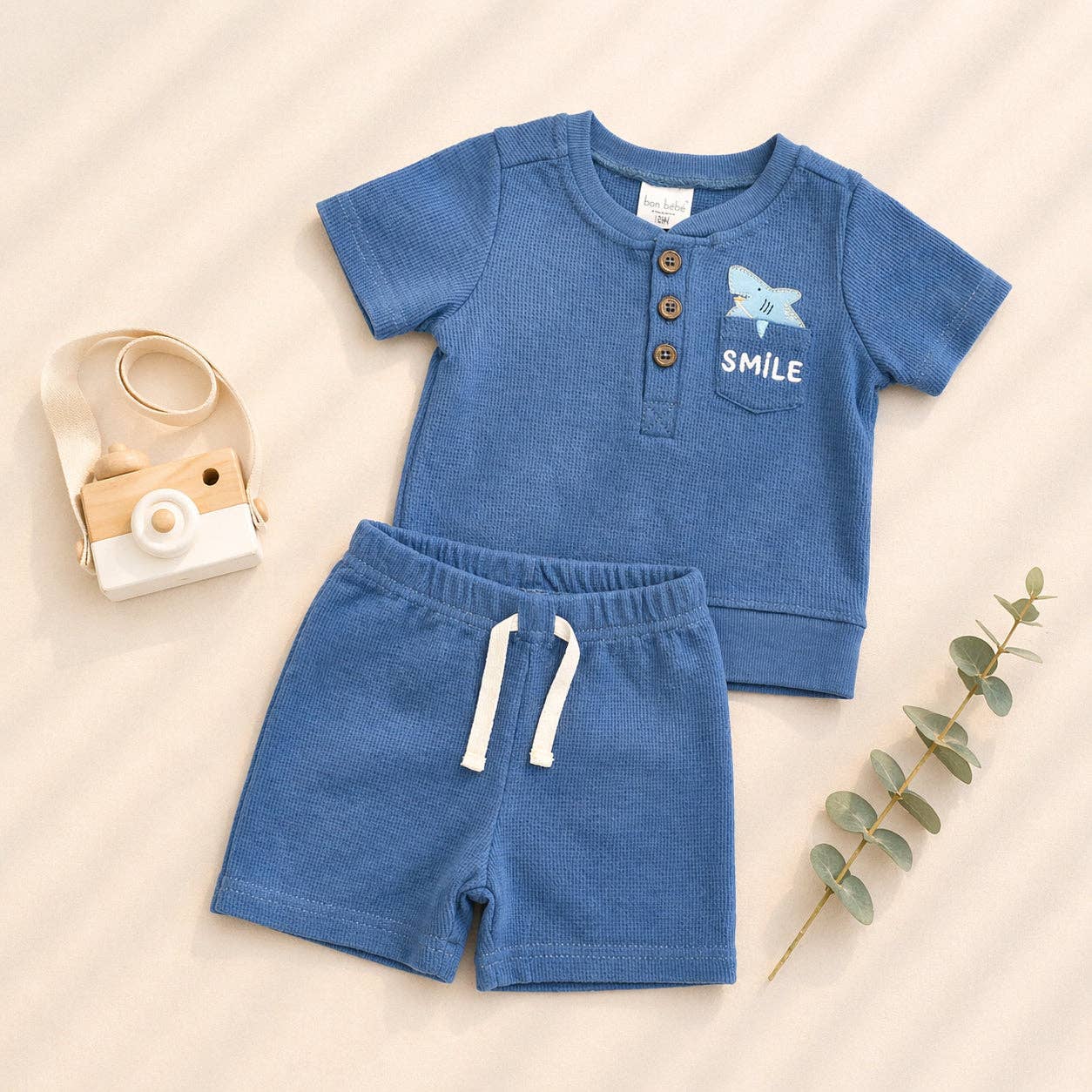 Boys 2pc Summer Cute Waffle Knit Top & Shorts Sets