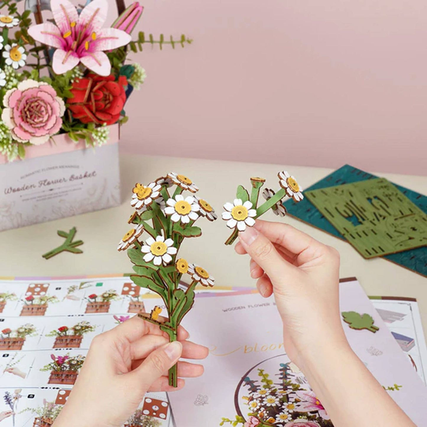 DIY 3D Wooden Flower Puzzle Basket