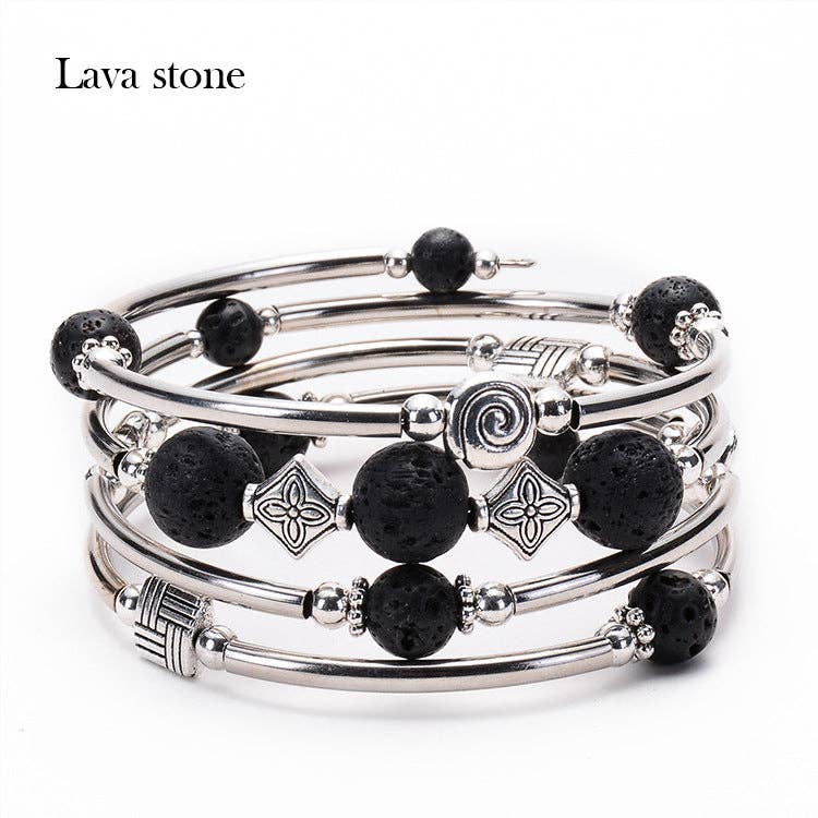 Natural Stone Beaded Wrap Bracelet Stretch Bangle - CS