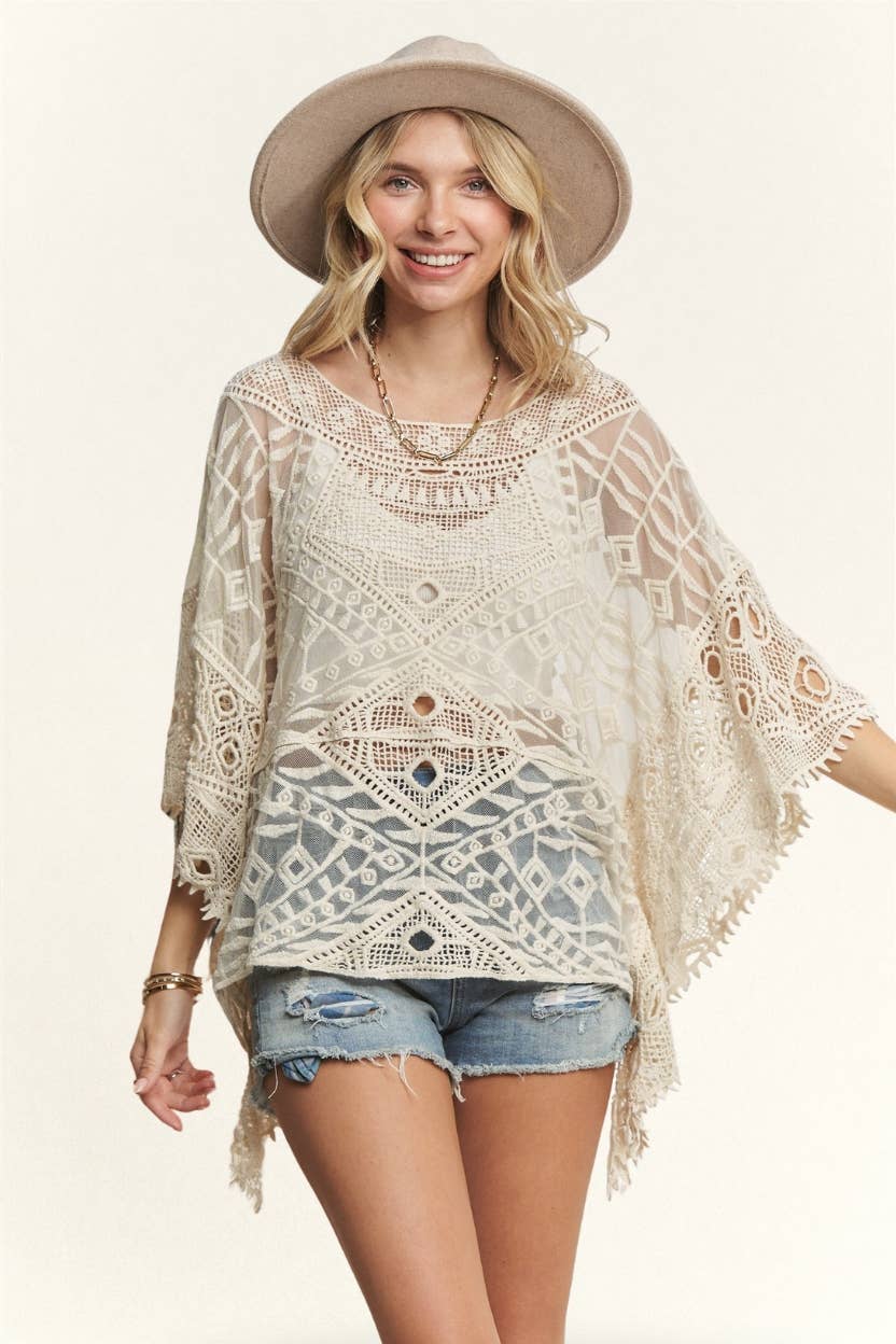 Shoulder Boat Neck Crochet Lace Blouse