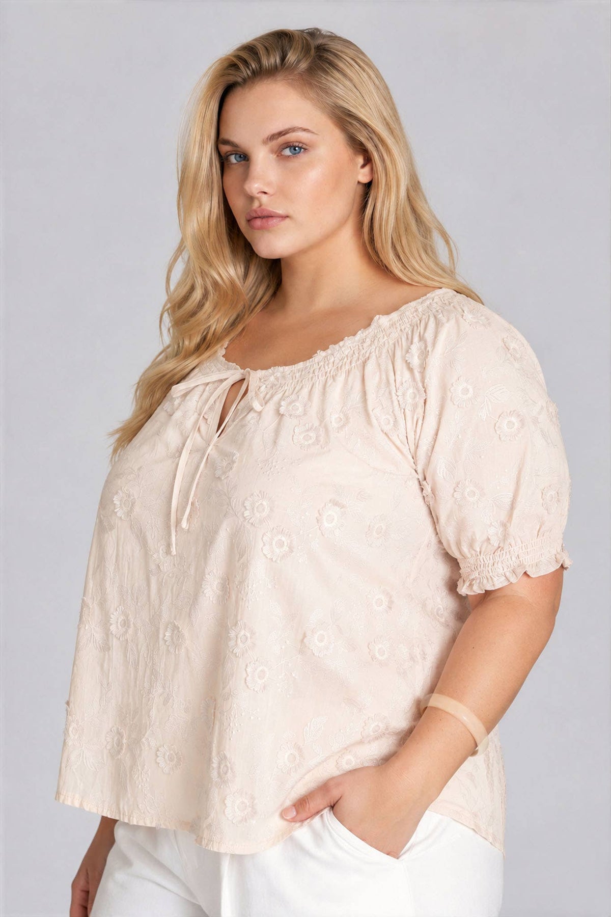 PLUS EMBROIDERED 3D FLORAL  BLOUSE