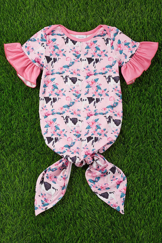 Cow/floral  printed baby gown