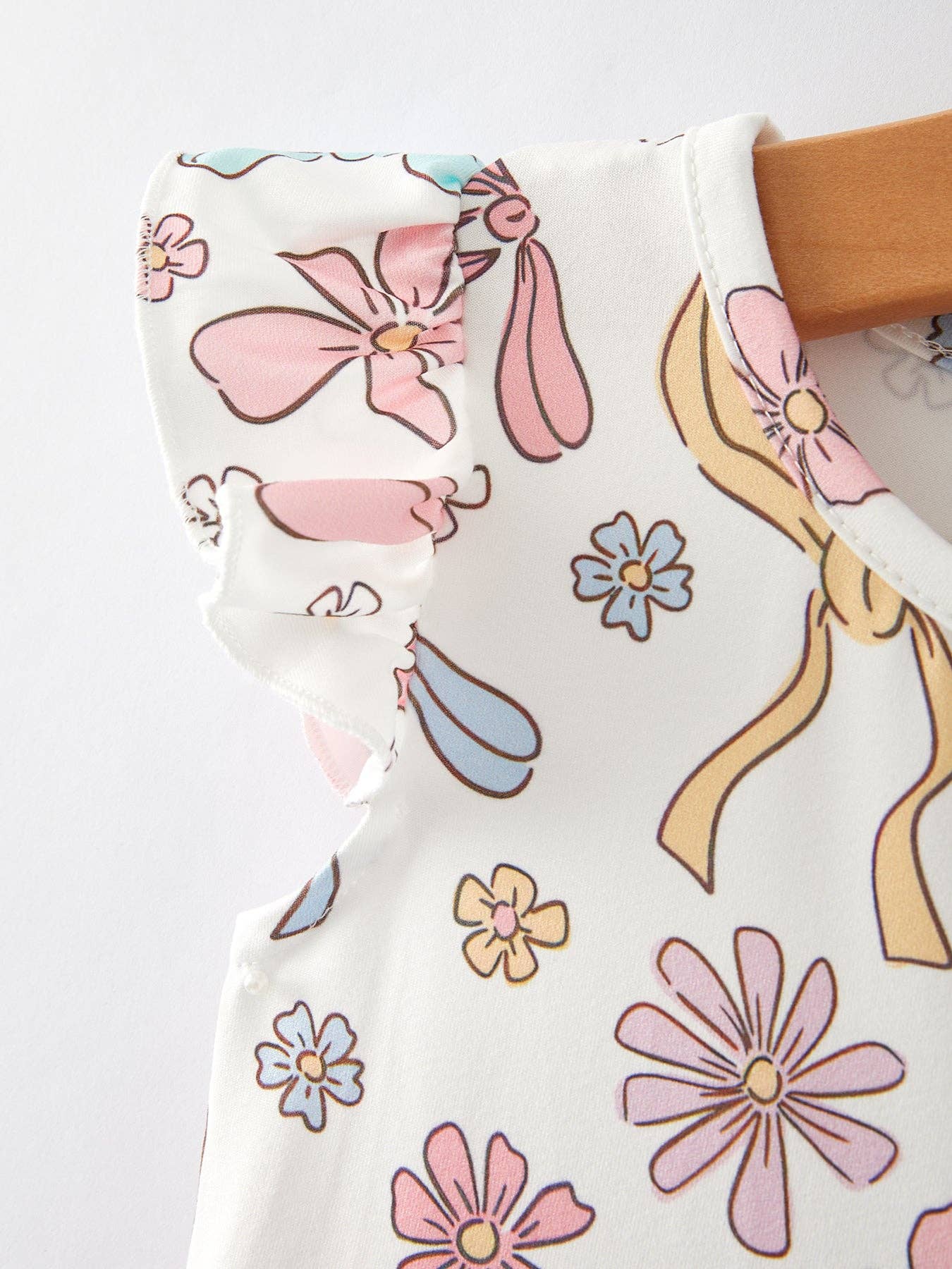 Bow Floral Print Fly Sleeve Girls Dress