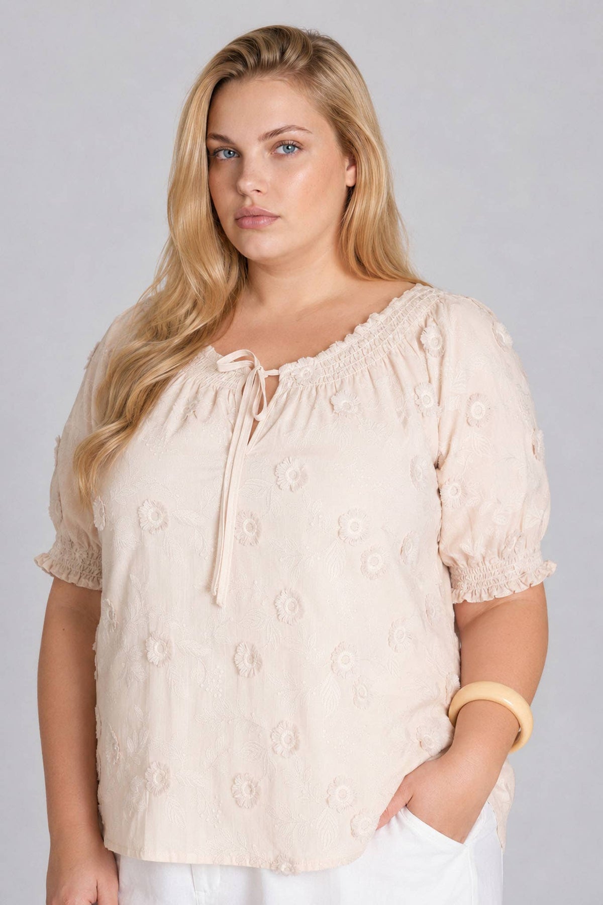 PLUS EMBROIDERED 3D FLORAL  BLOUSE