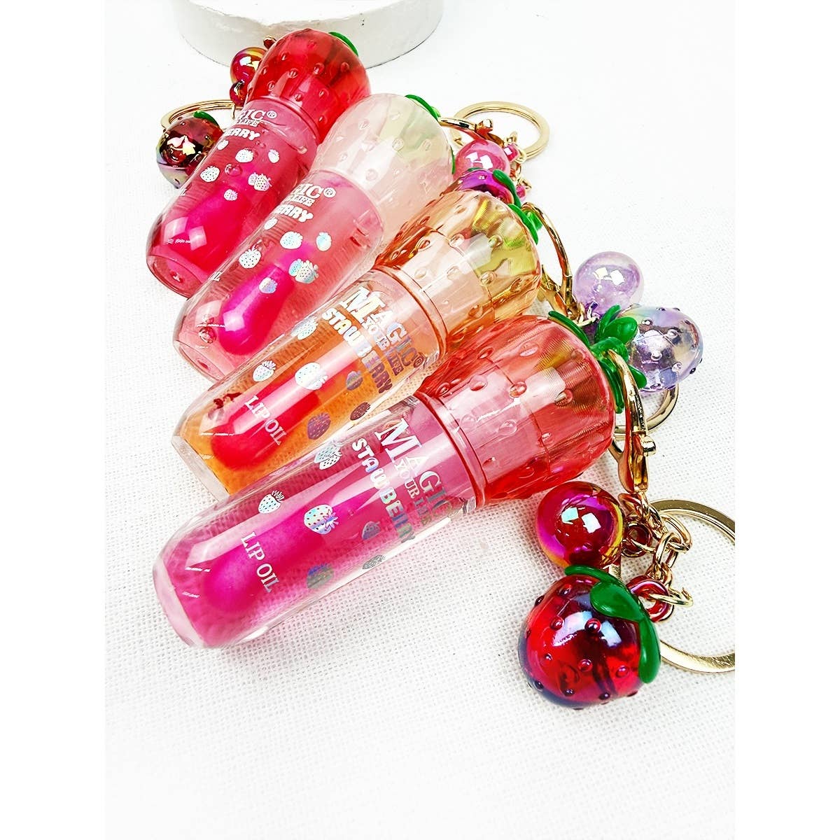 Strawberry Charm Keychain Lip Gloss Set