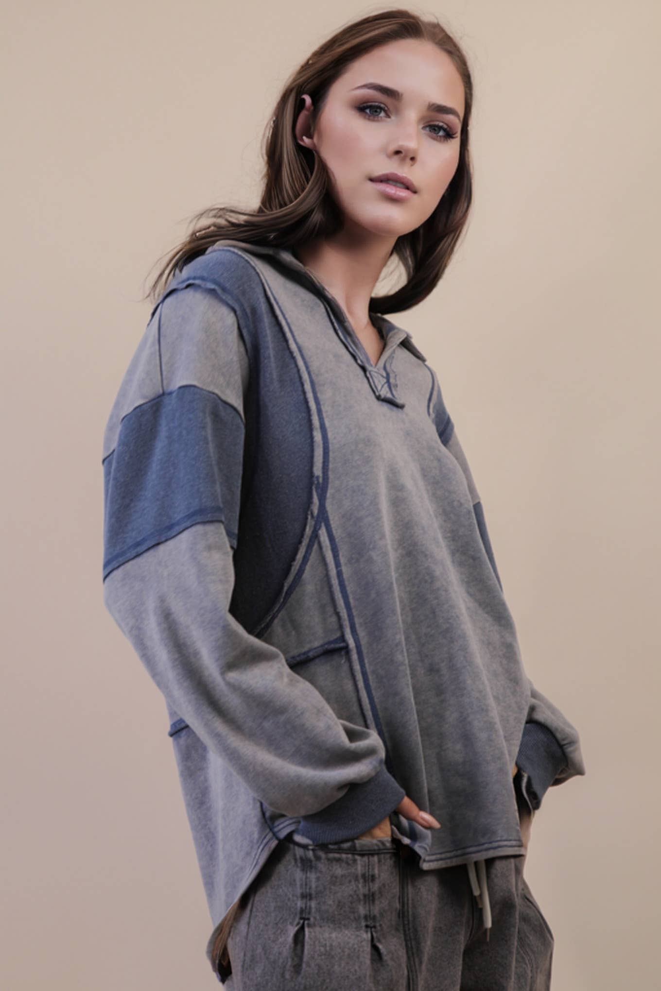 Mineral Washed Oversized French Terry Knit Top