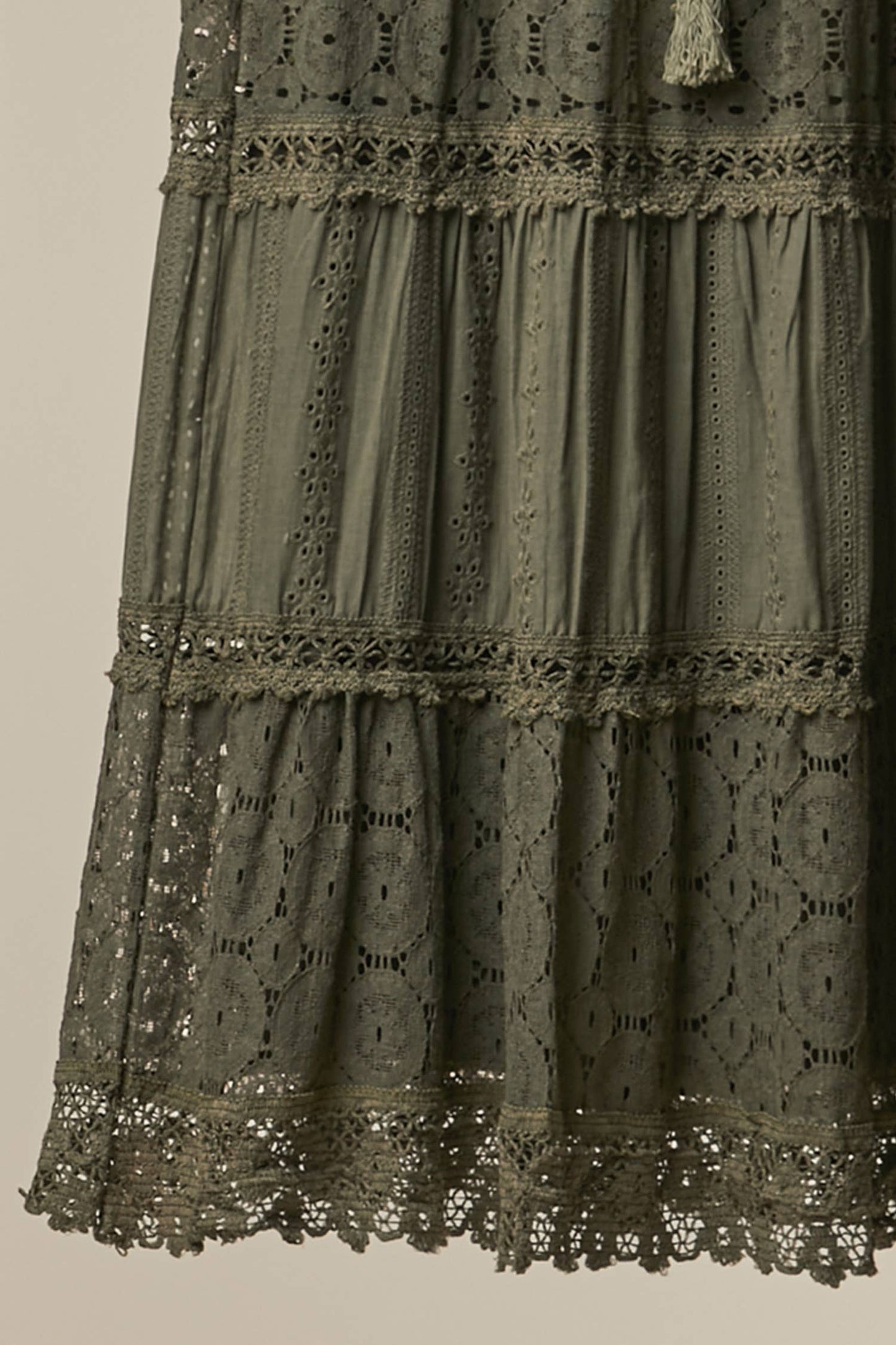 Elastic Waist Maxi Skirt with Lace Trim