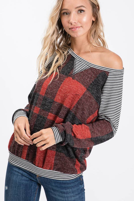 Brushed Mohair Plaid Sweatshirt
