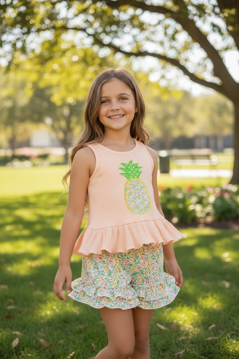 Pineapple application tank top & floral shorts