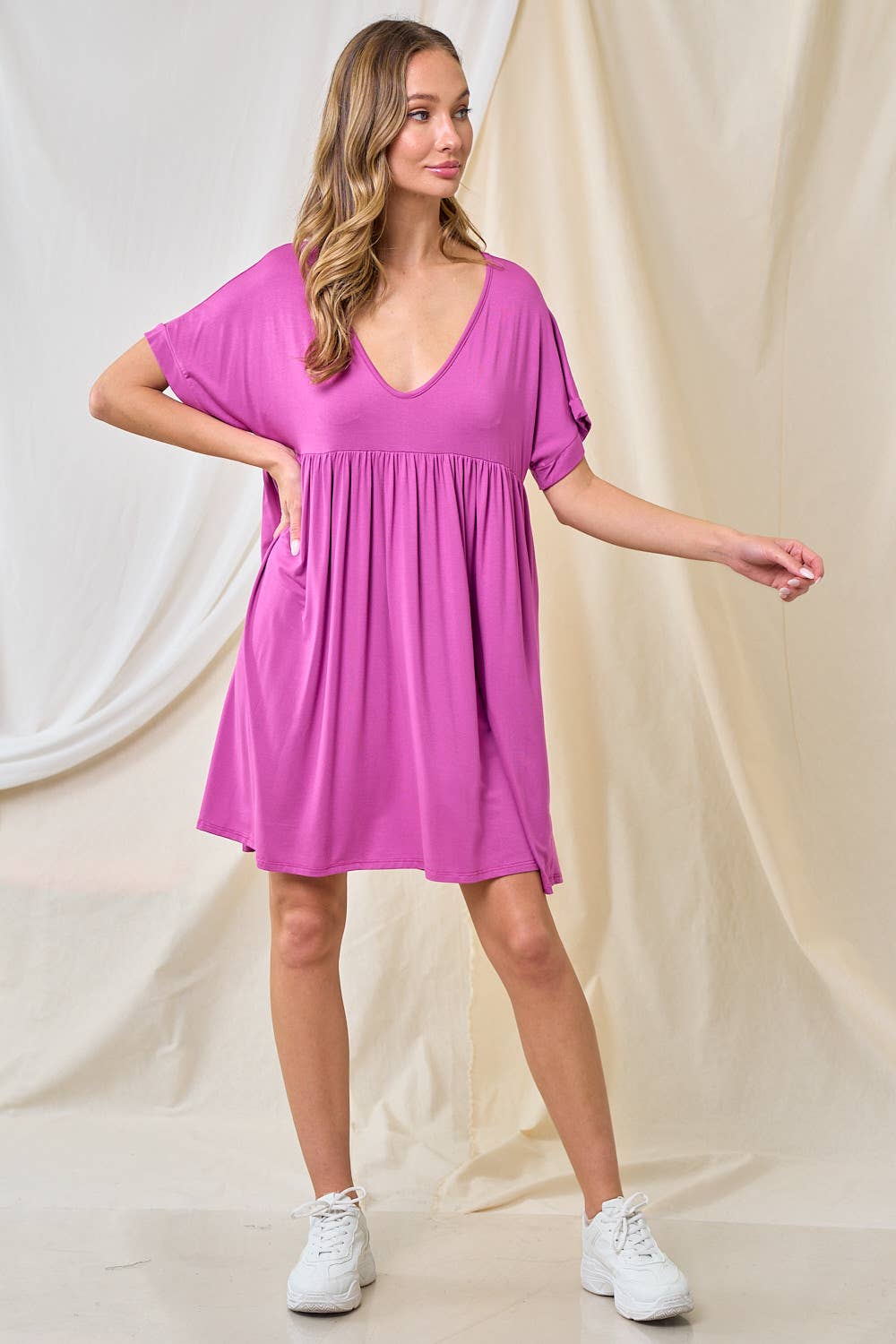 Simple and plain solid mid dress