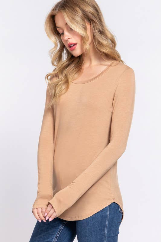 Long Sleeve Round Neck Rayon Spandex Jersey Top