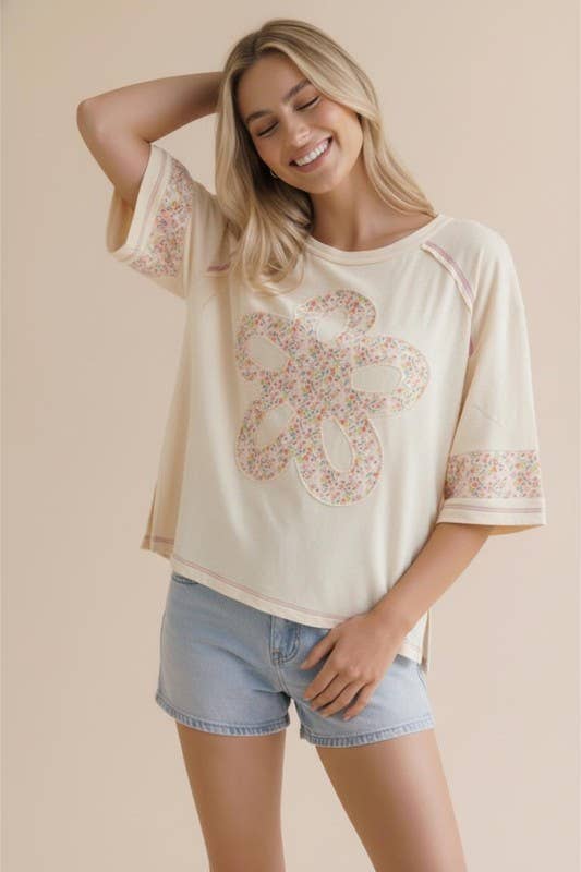 Flower Patch Color Block Loose Fit Top