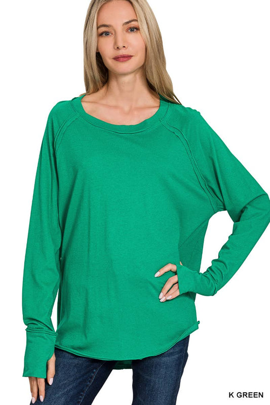 Cotton Raglan Sleeve Thumbhole Top