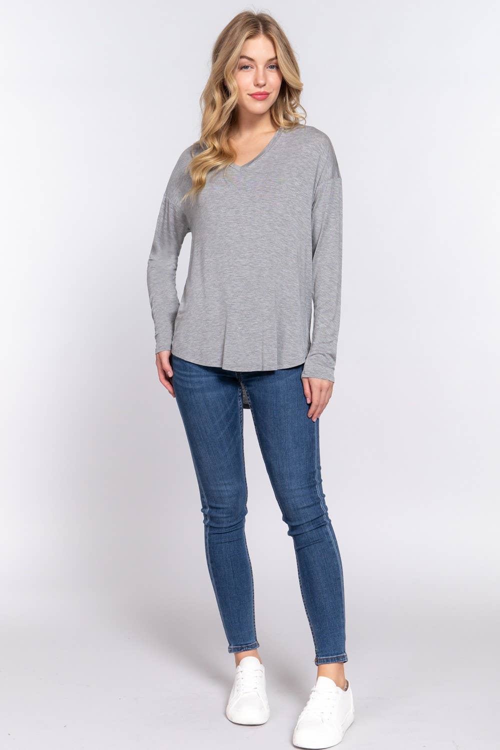 Long Dolman Sleeve V-neck Rayon Span Jersey Top