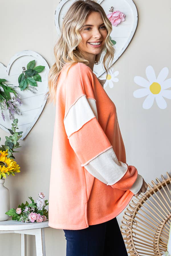 Cotton Button Front Drop Shoulder Side Slit Pullover T5410