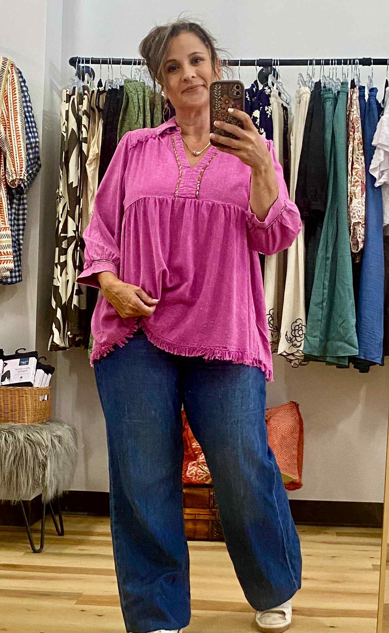UMGEE - Linen Baby Doll Collared Top