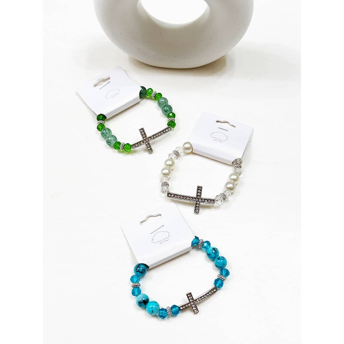 Rhinestone Cross Multi Tone Beaded Bracelet