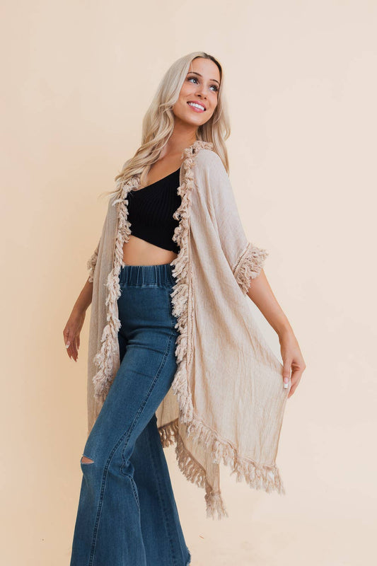 Sun-bleached Fringe Ruffle Kimono☀️