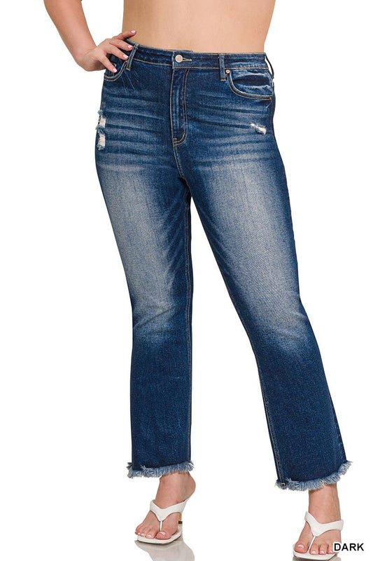 Plus High Rise Straight Raw Hem Cropped Denim Pants