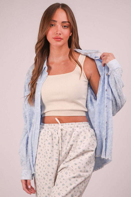 NT11914X-PLUS SIZE Mineral Washed Gauze Shirt Top