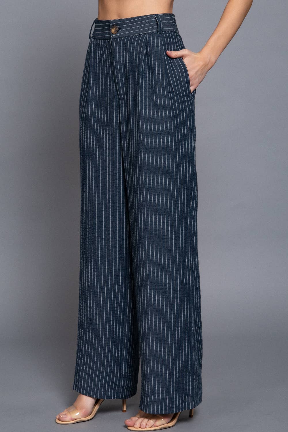 Straight Stripe Linen Effect Long Pants
