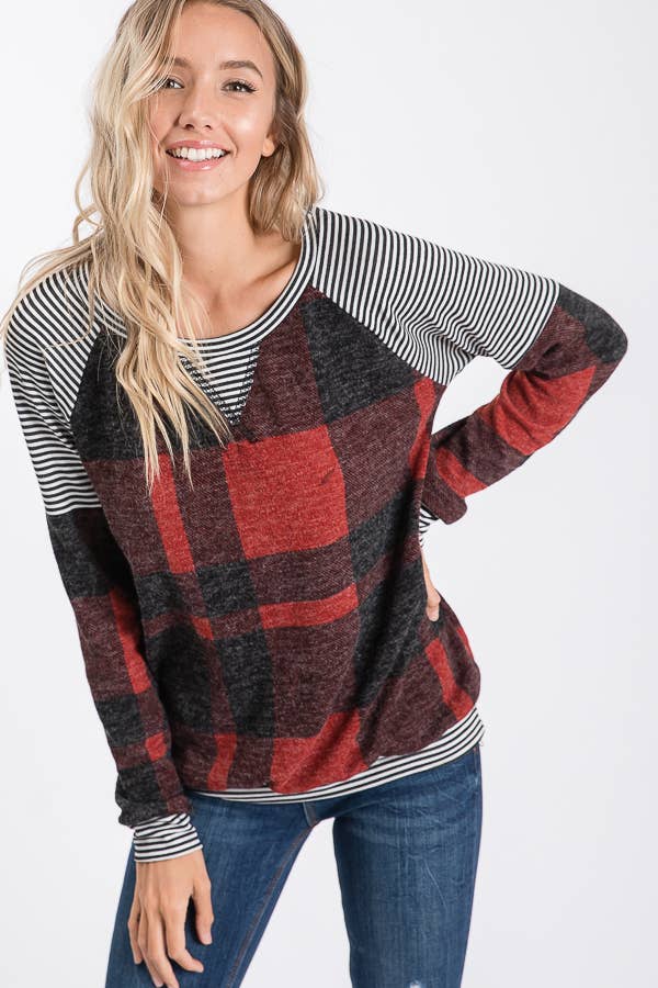Brushed Mohair Plaid Sweatshirt