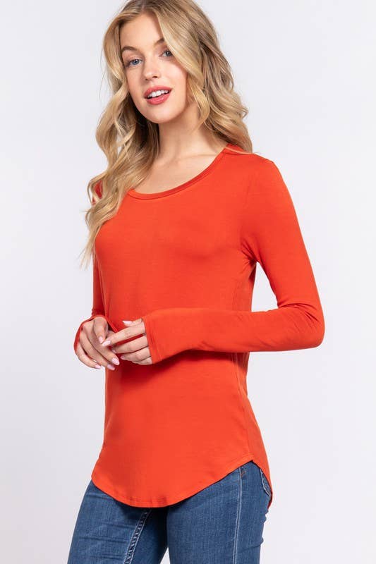 Long Sleeve Round Neck Rayon Spandex Jersey Top