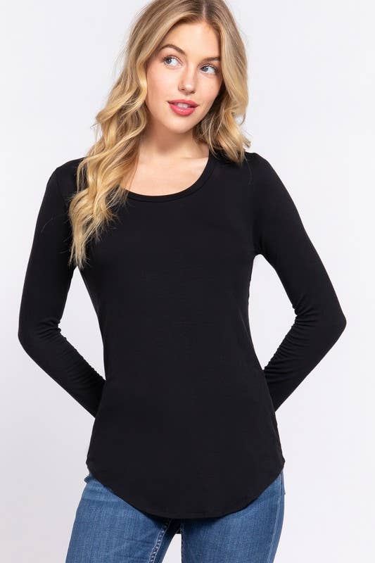 Long Sleeve Round Neck Rayon Spandex Jersey Top