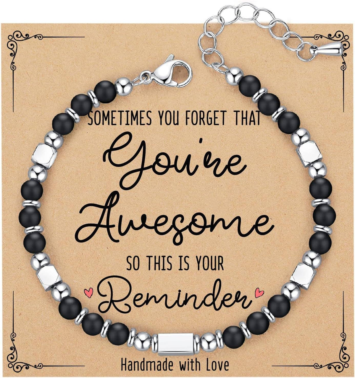 Stone & Stainless Steel Bead Bracelet and Card