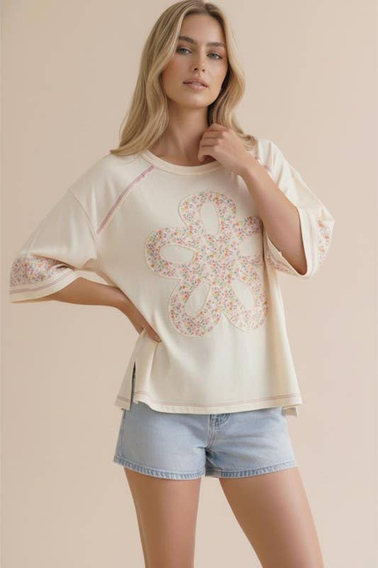 Flower Patch Color Block Loose Fit Top
