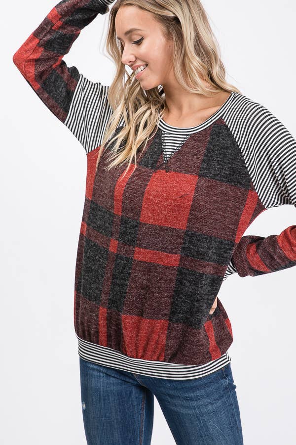 Brushed Mohair Plaid Sweatshirt