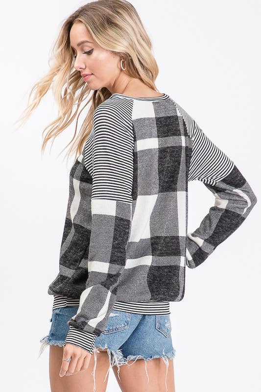 Brushed Mohair Plaid Sweatshirt