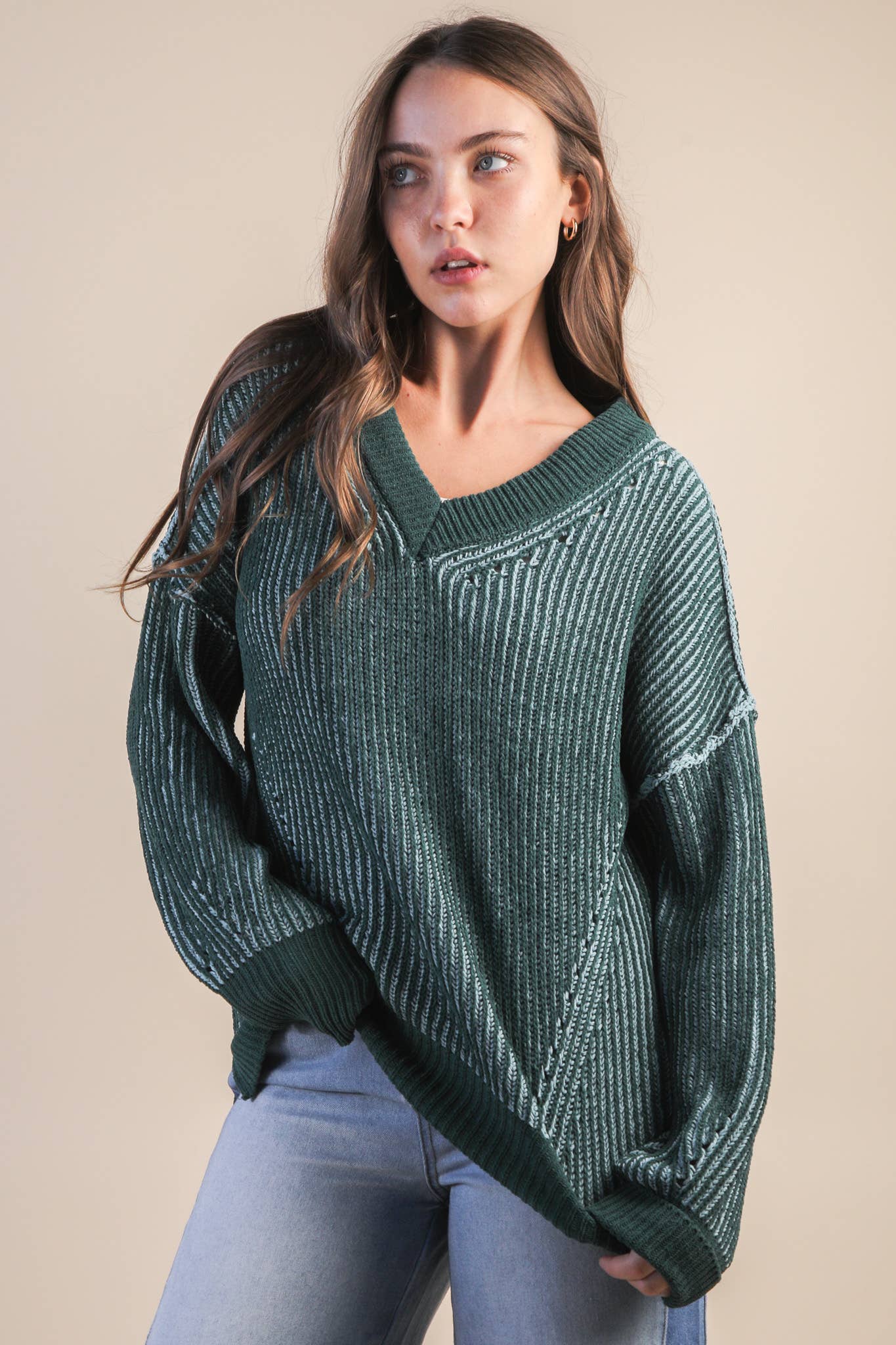 Oversized Two Tone Knit Casual Sweater Top