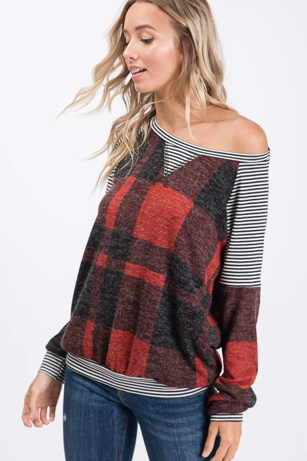 Brushed Mohair Plaid Sweatshirt