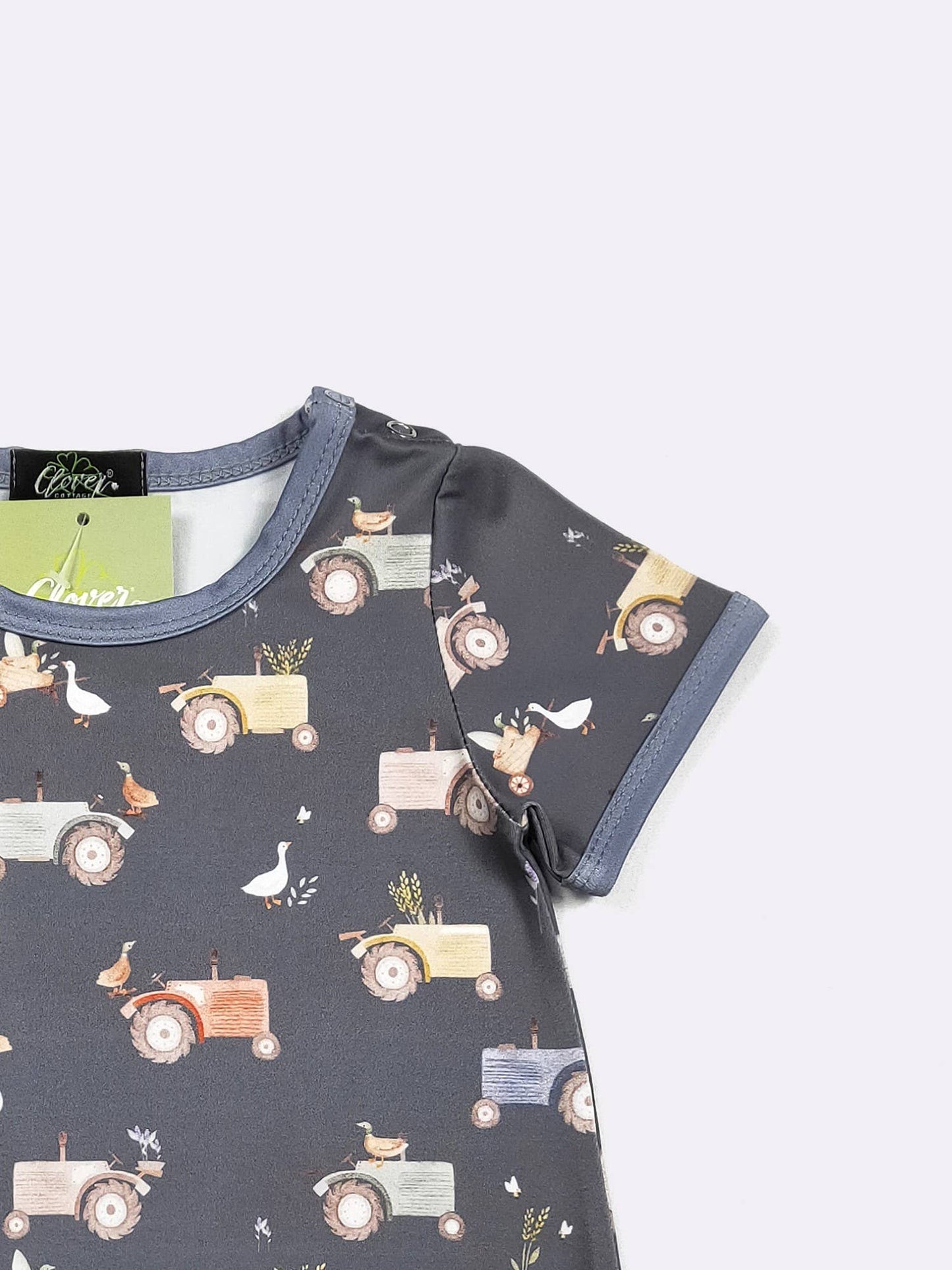 Navy Tractor Boy Romper