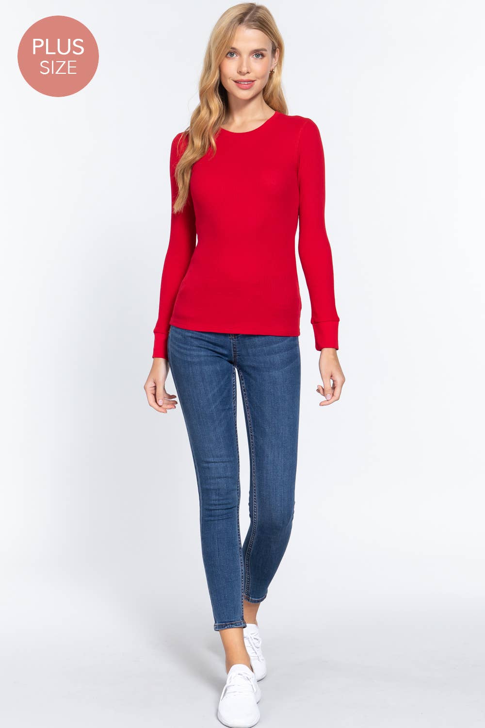 [PLUS SIZE] Long Sleeve Crew Neck Thermal Knit Top