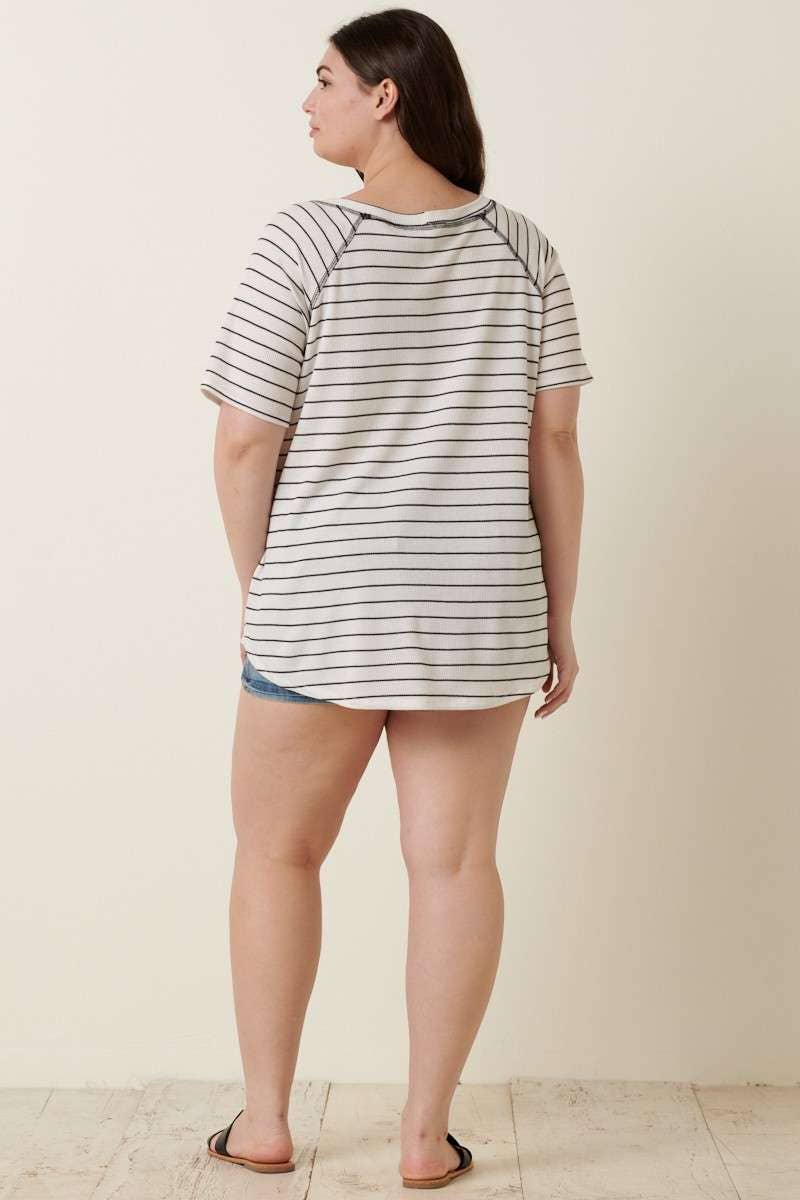 PLUS THERMAL STRIPE FRONT POCKET DETAIL KNIT TOP