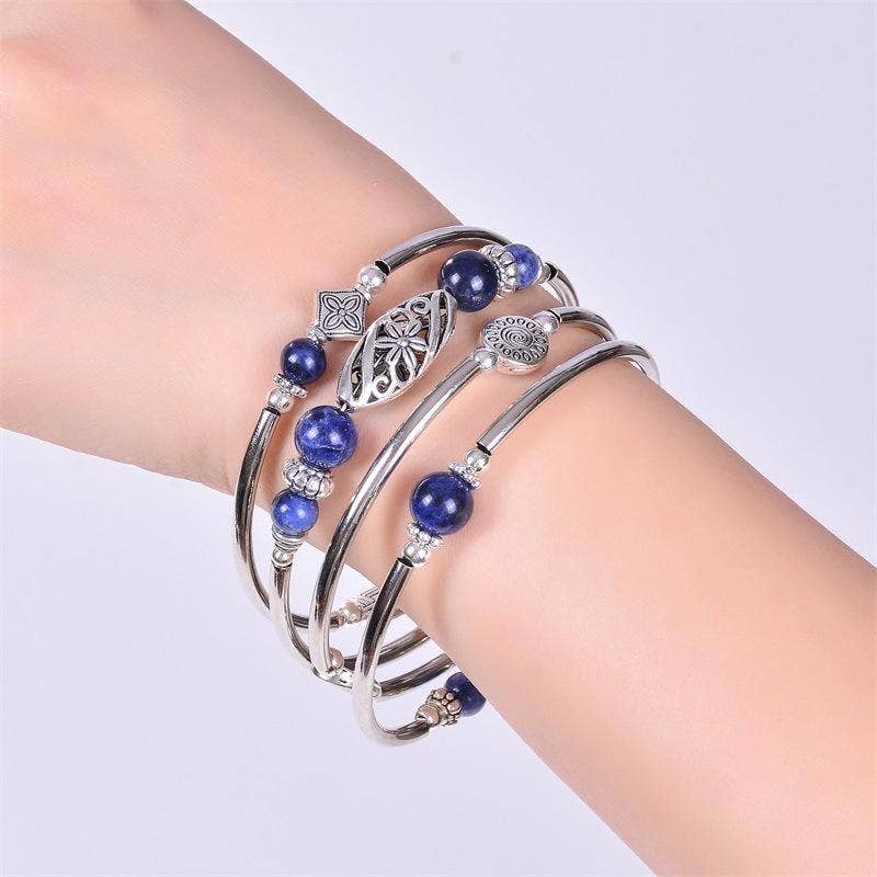 Natural Stone Wrap Beaded Bracelet Bangle