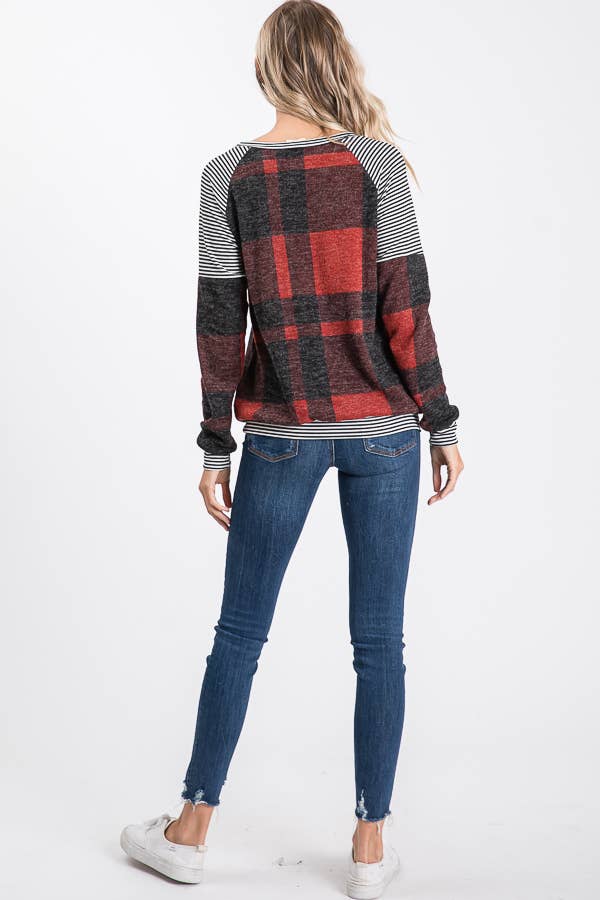 Brushed Mohair Plaid Sweatshirt