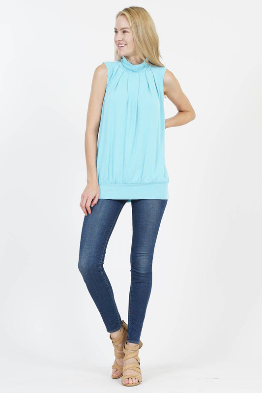 Pleated Mock Neck Blouson Top