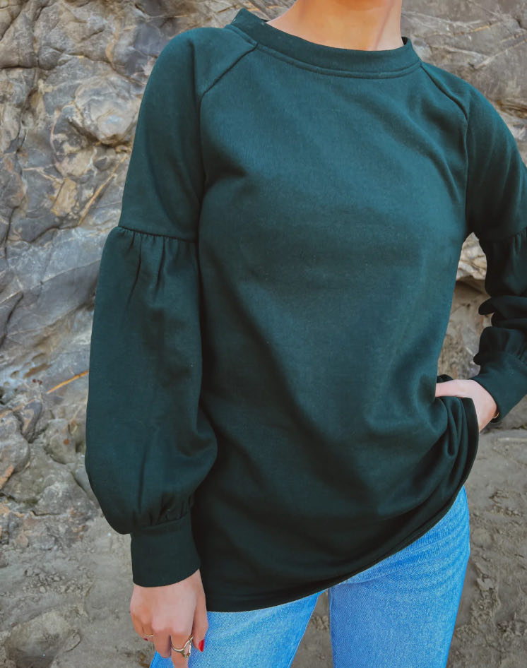 Emerald Green Puffy Sleeve Sweatshirt
